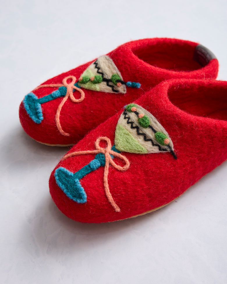 Blinis & Martinis - French Knot X PF Slipper - Red - Printfresh