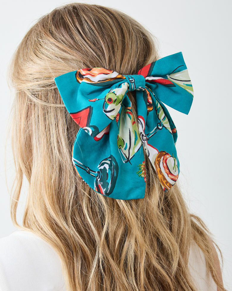 Blinis & Martinis - Eco Satin Charleston Bow - Mid Century Blue - Printfresh