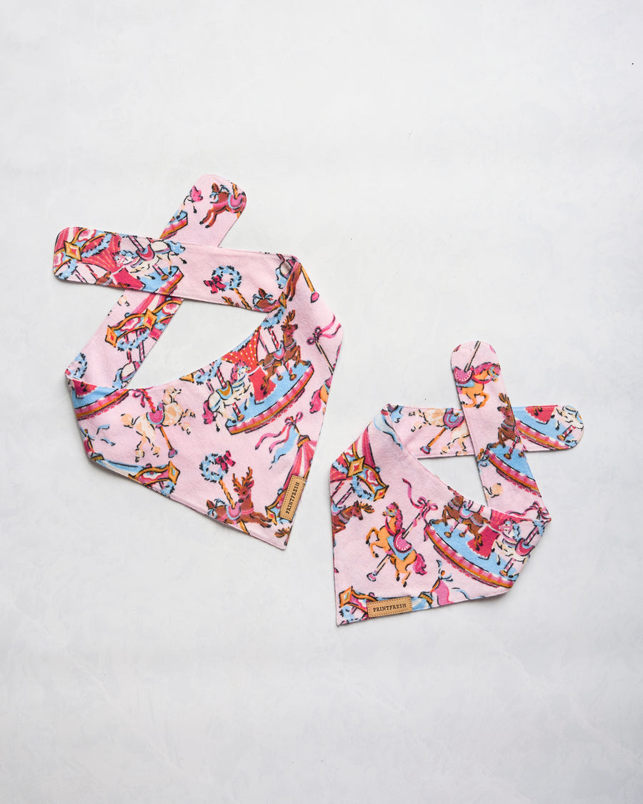 Christmas Carousel - Midweight Flannel Pet Bandana - Pink Garland