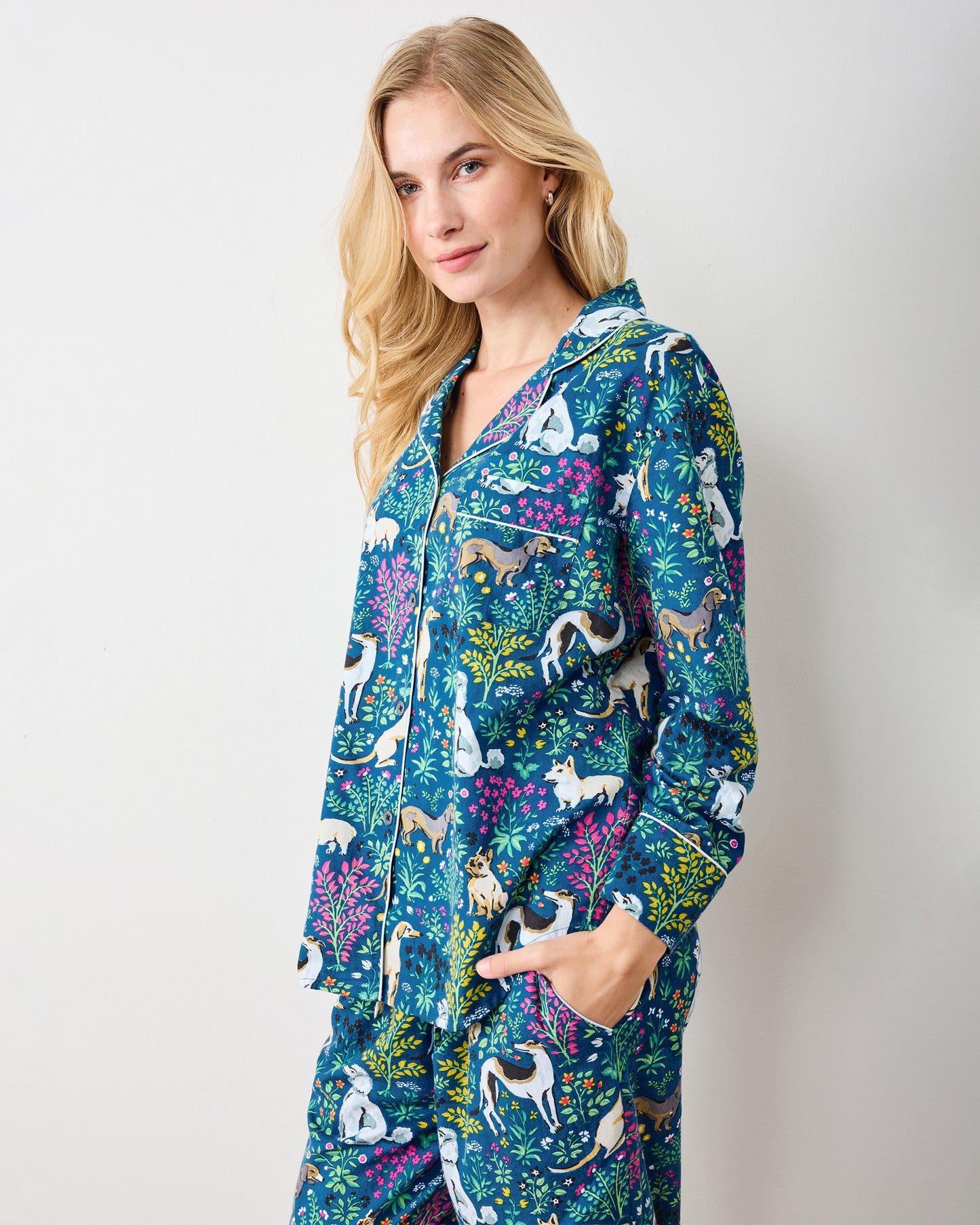 Must Love Dogs - Petite Lightweight Flannel Long PJ Set - Indigo - Printfresh