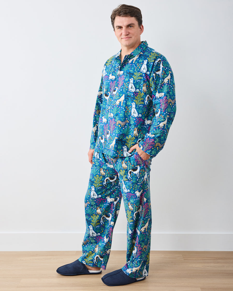Must Love Dogs - Men's Lightweight Flannel Long PJ Set - Indigo - Printfresh