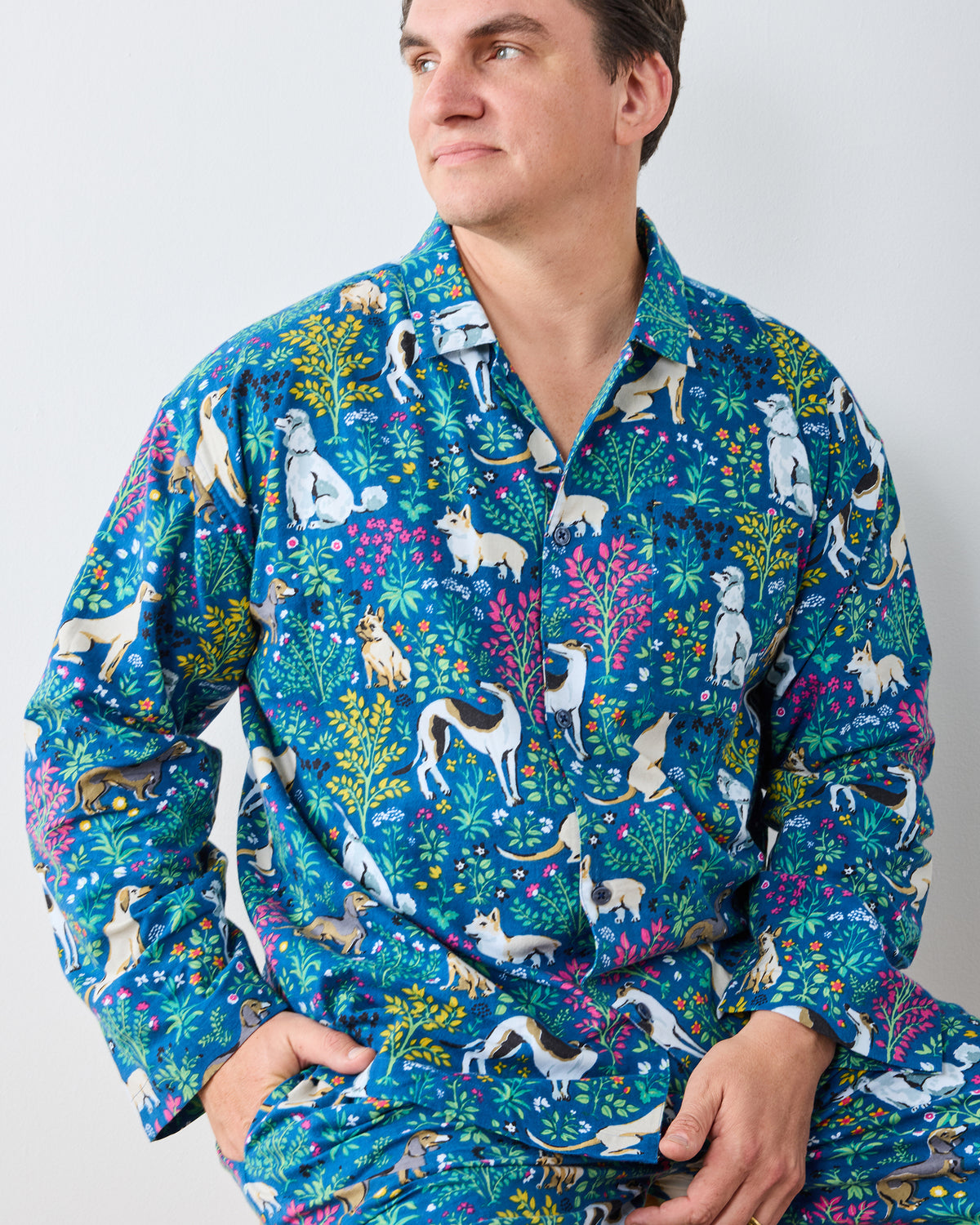 Must Love Dogs - Men's Lightweight Flannel Long PJ Set - Indigo - Printfresh