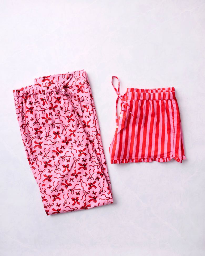 Gift Wrapping & Red Ribbons - Ruffle Shorts & PJ Pants Bundle - Multi - Printfresh