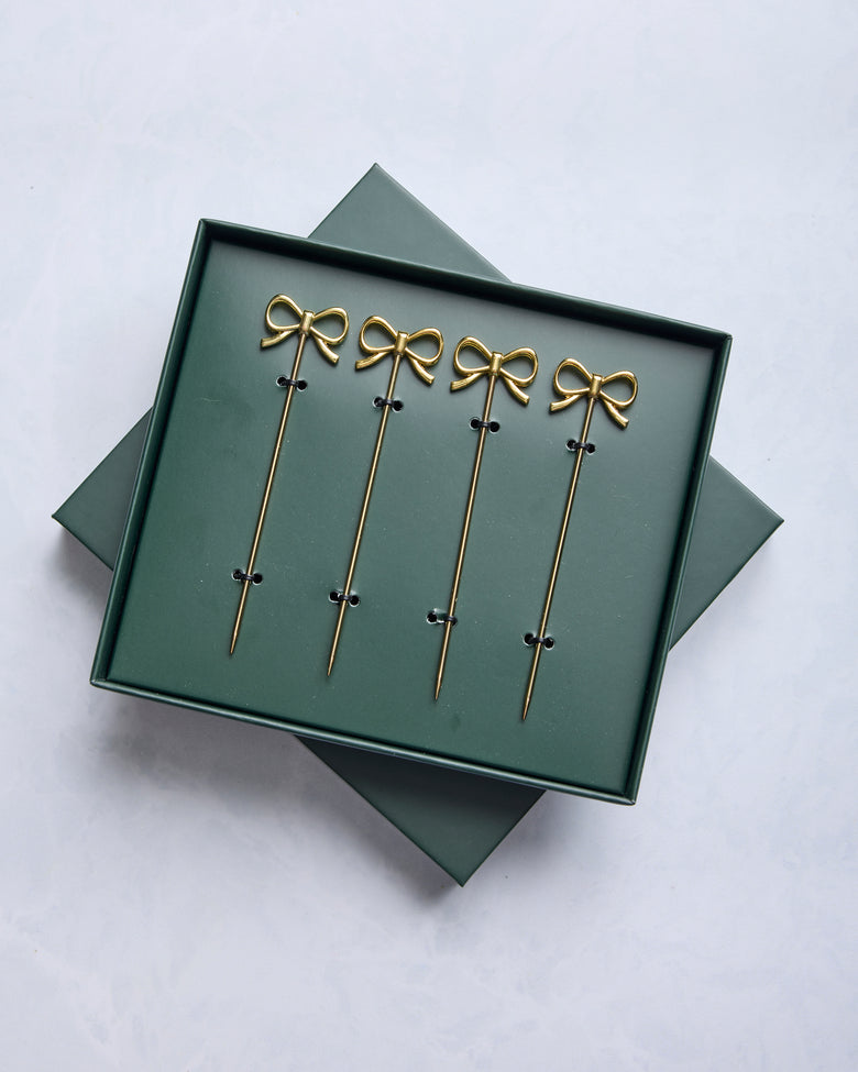 Gold - Gold Bow Cocktail Picks - Set of 4 - Printfresh