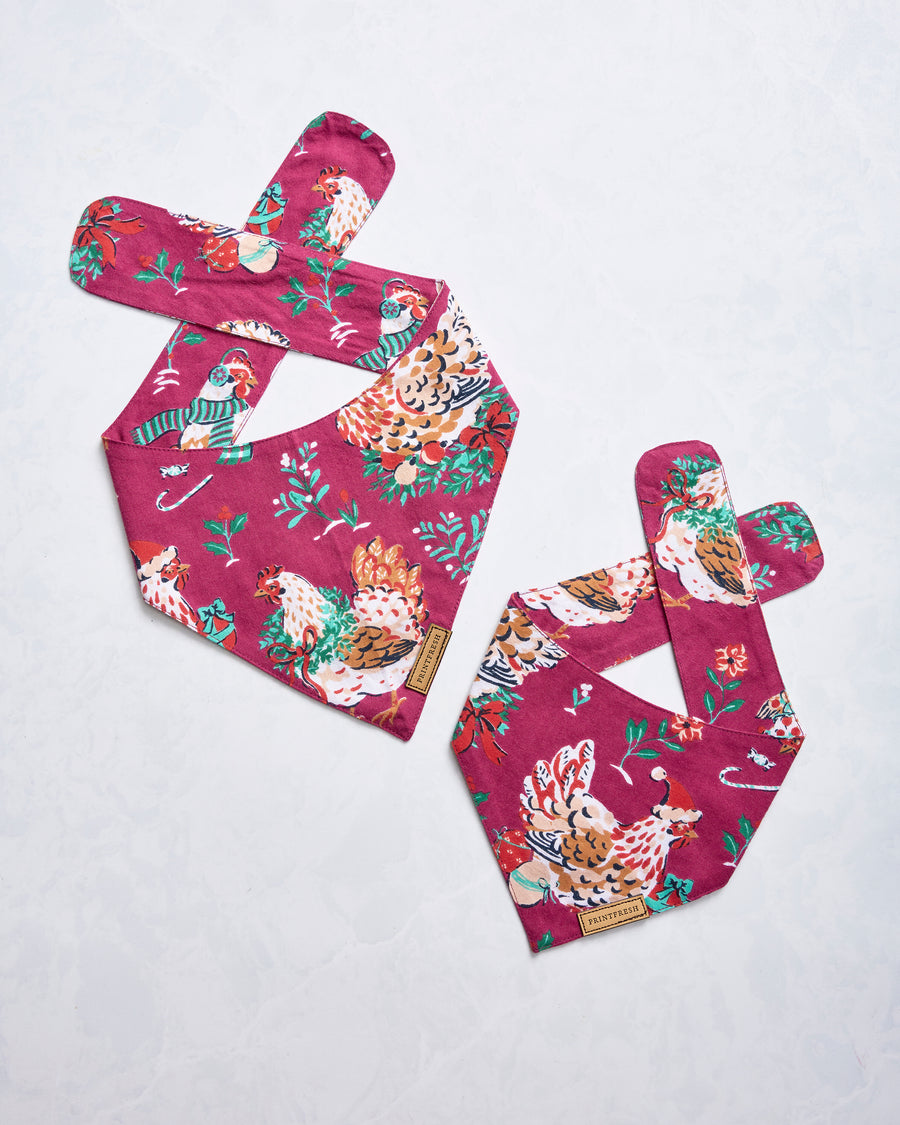 Holiday Hens - Lightweight Flannel Pet Bandana - Burgundy - Printfresh