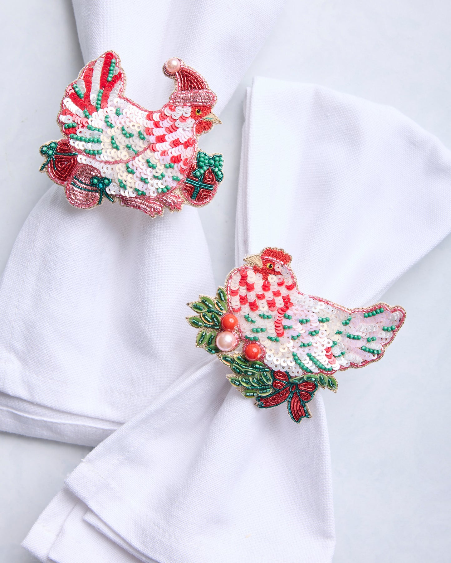 Holiday Hens - Napkin Ring Set Of 2 - Gold Ink - Printfresh