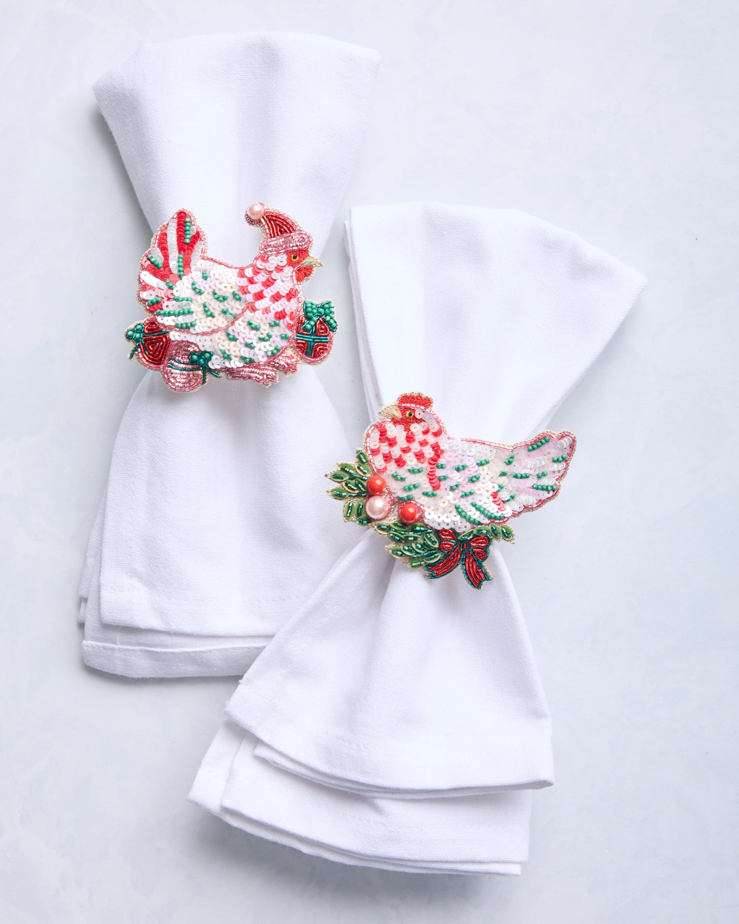 Holiday Hens - Napkin Ring Set Of 2 - Gold Ink - Printfresh