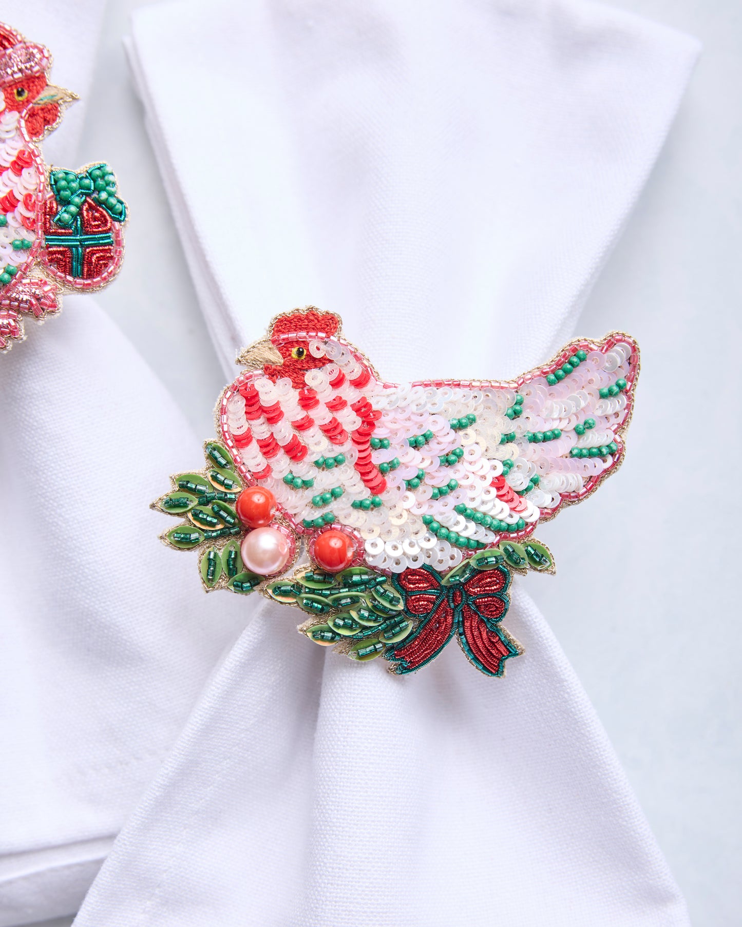 Holiday Hens - Napkin Ring Set Of 2 - Gold Ink - Printfresh