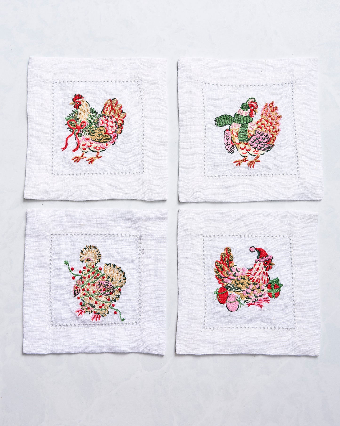 Holiday Hens - Set of 4 Cocktail Napkins - Cloud - Printfresh