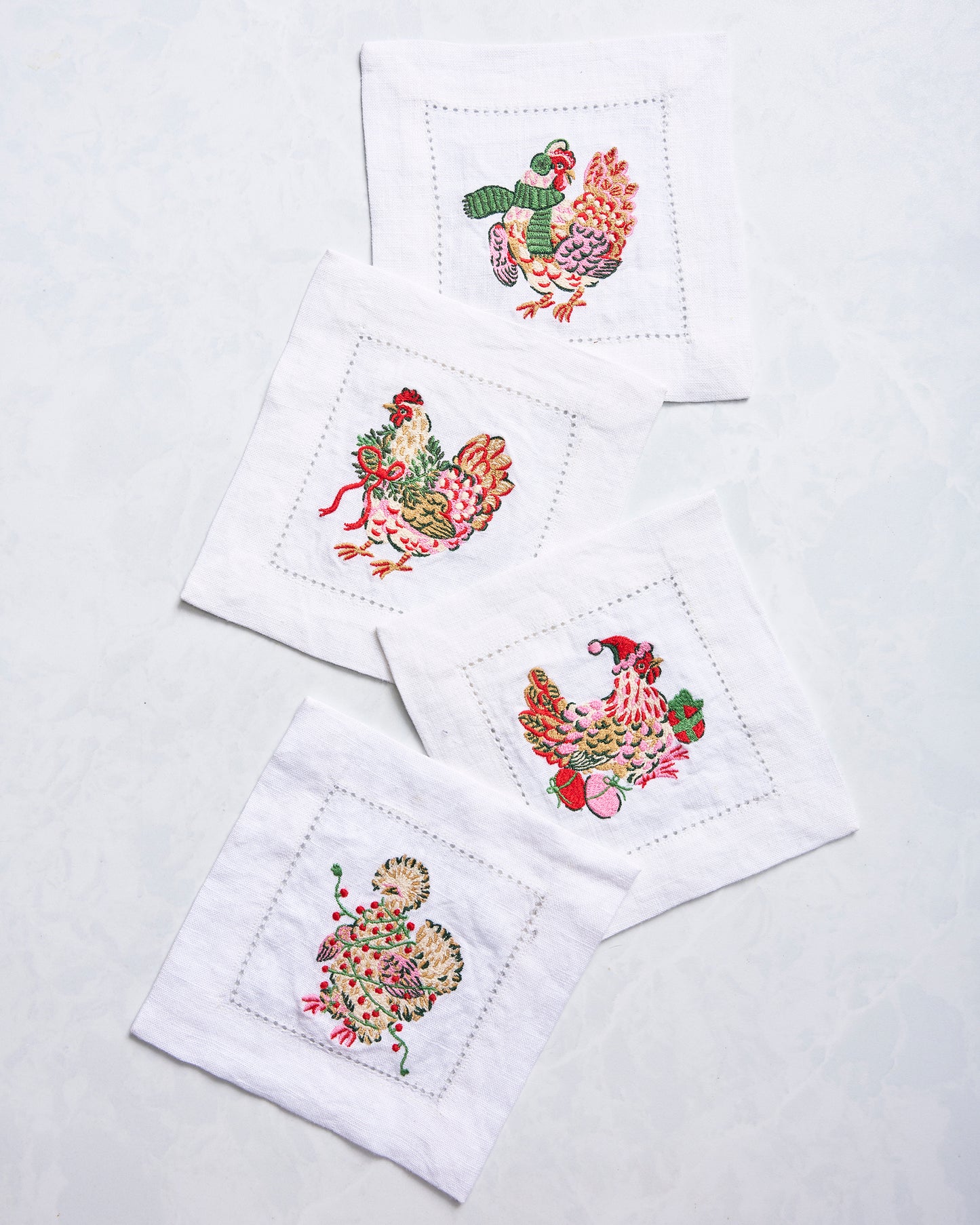 Holiday Hens - Set of 4 Cocktail Napkins - Sage - Printfresh