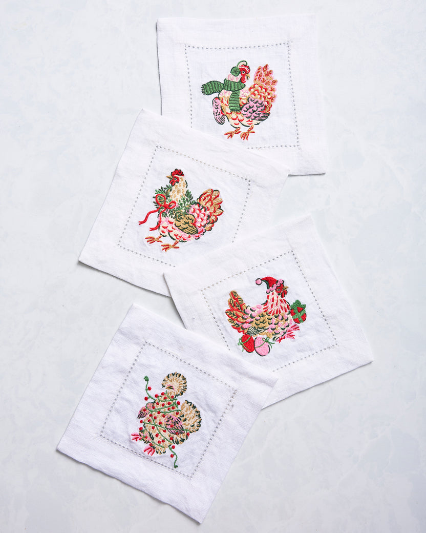 Holiday Hens - Set of 4 Cocktail Napkins - Sage - Printfresh