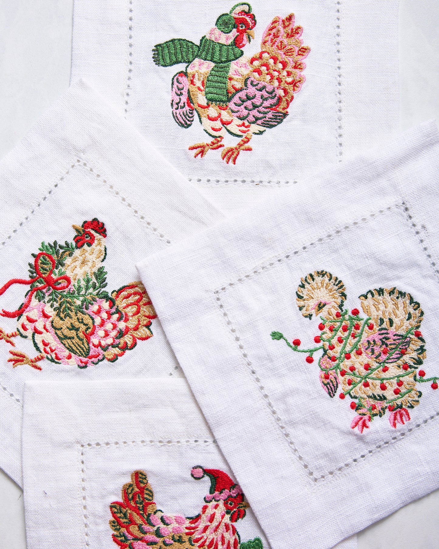 Holiday Hens - Set of 4 Cocktail Napkins - Sage - Printfresh