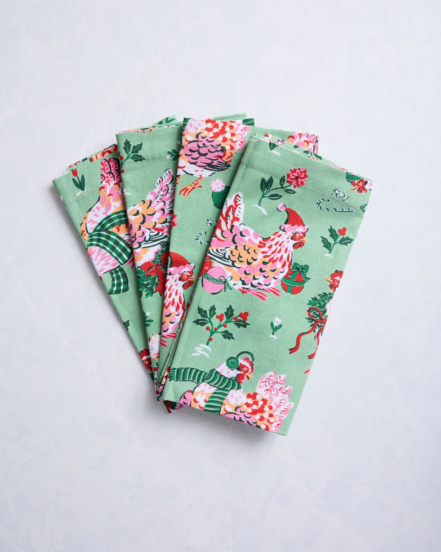 Holiday Hens - Dinner Napkins Set of 4 - Sage - Printfresh