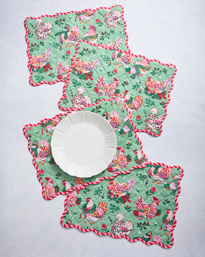 Holiday Hens - Set of 4 Placemats - Sage - Printfresh