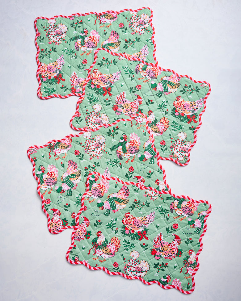Holiday Hens - Set of 4 Placemats - Sage - Printfresh