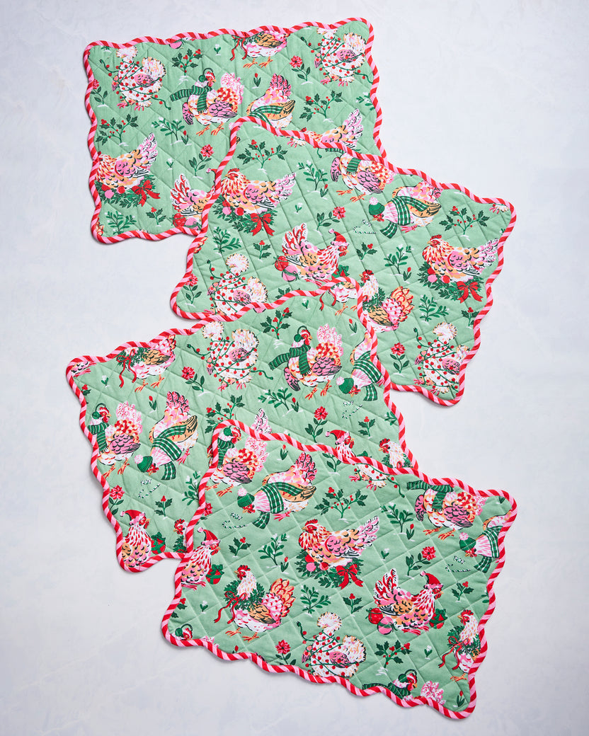 Holiday Hens - Set of 4 Placemats - Sage - Printfresh