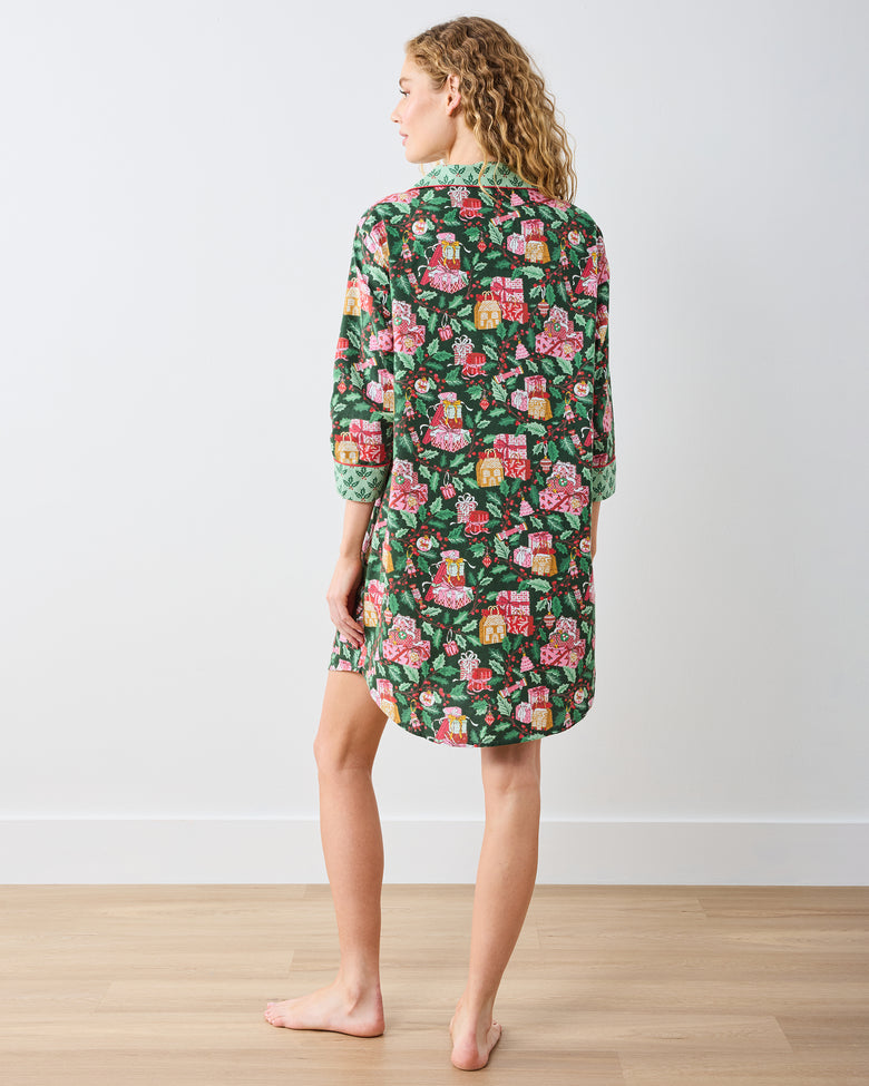 Holly Gifts - Lightweight Flannel Sleep Shirt - Garland - Printfresh