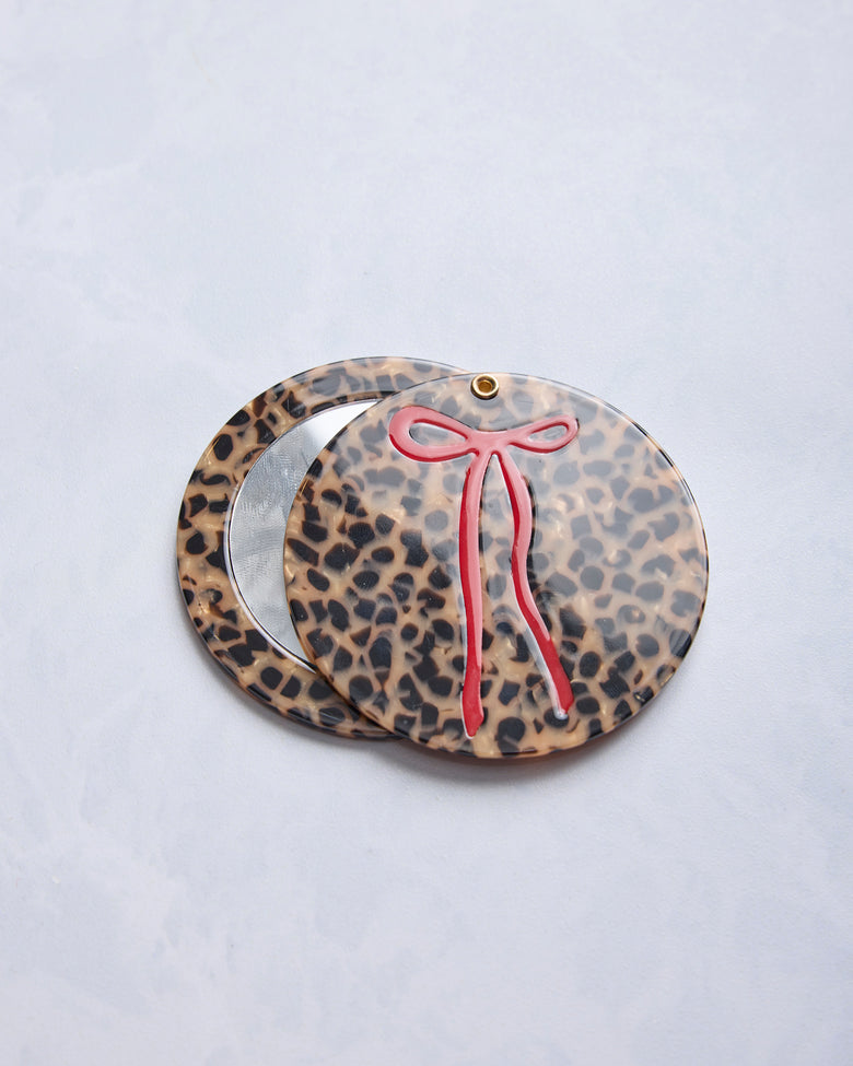 Leopard Combo - Hand Painted Leopard Bow Compact Mirror - Printfresh