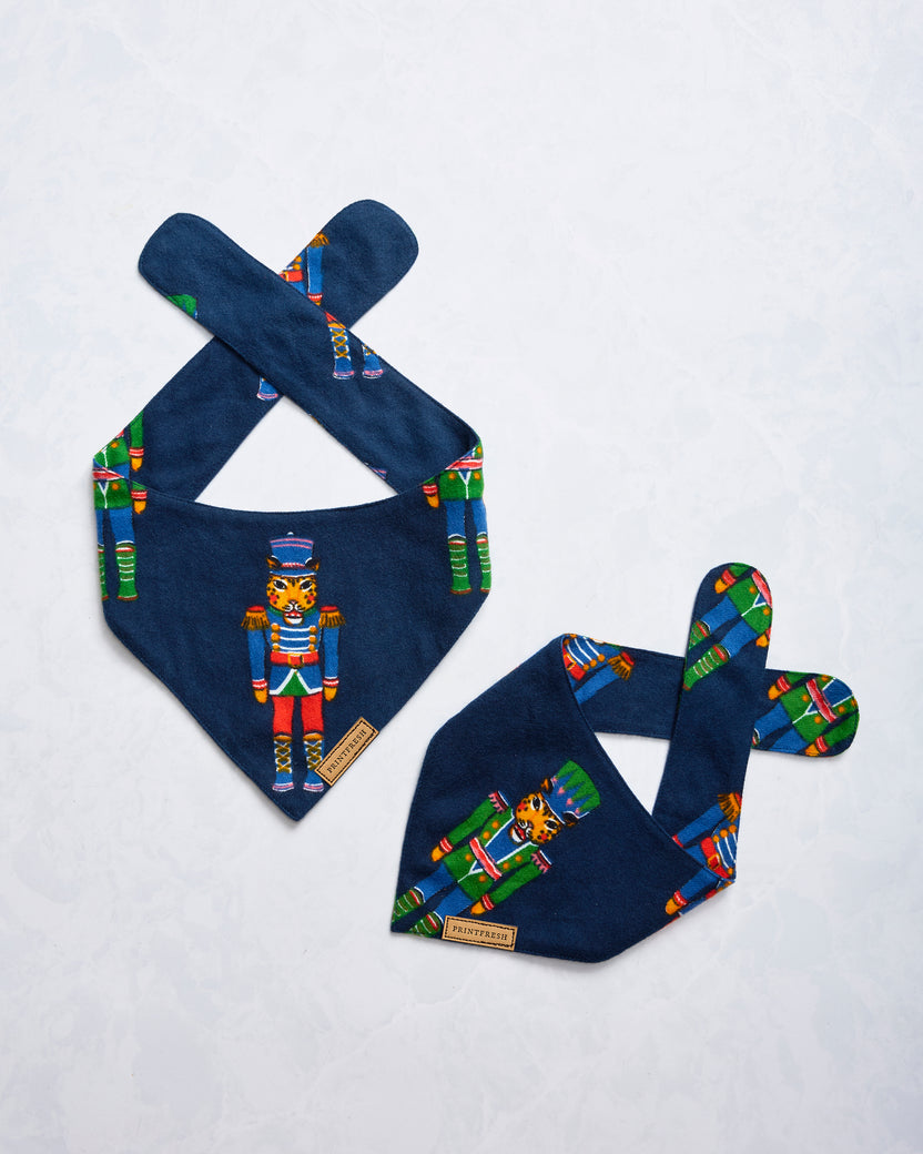 Leopard Nutcrackers - Midweight Flannel Pet Bandana - Navy - Printfresh