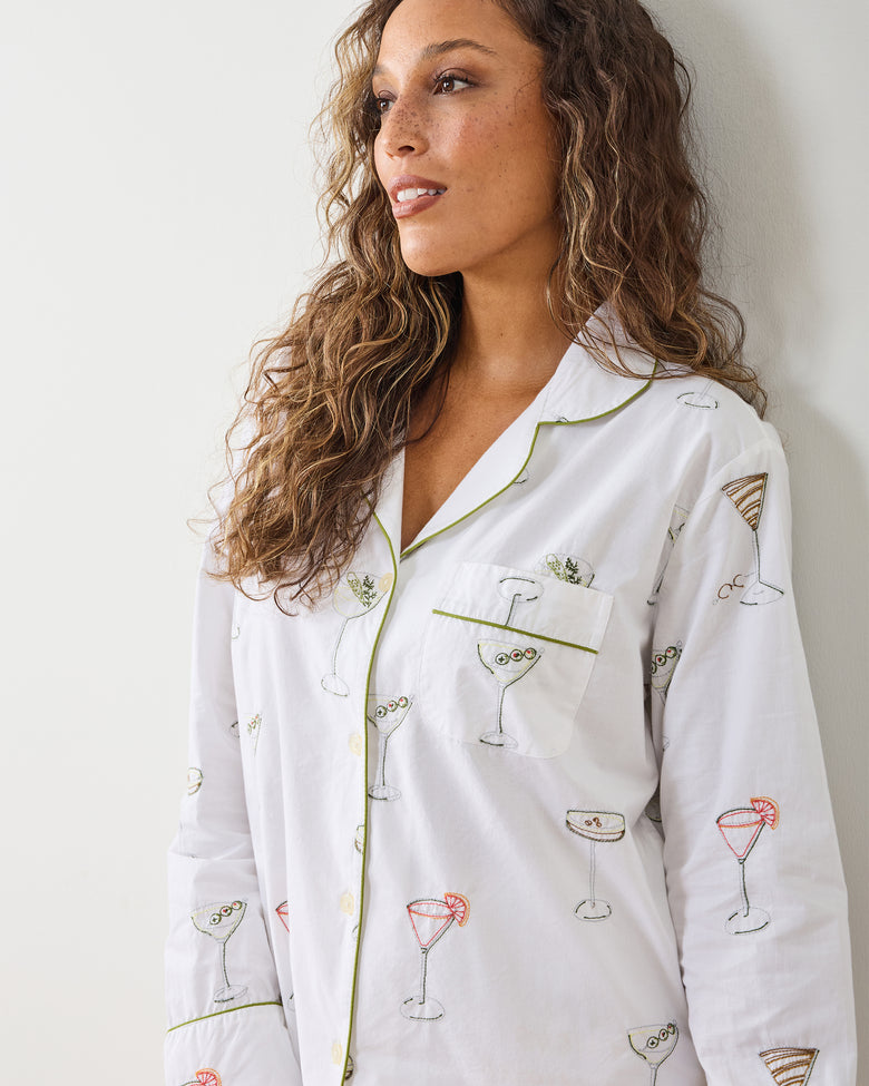 Martini Hour - Embroidered Long PJ Set - Cloud - Printfresh
