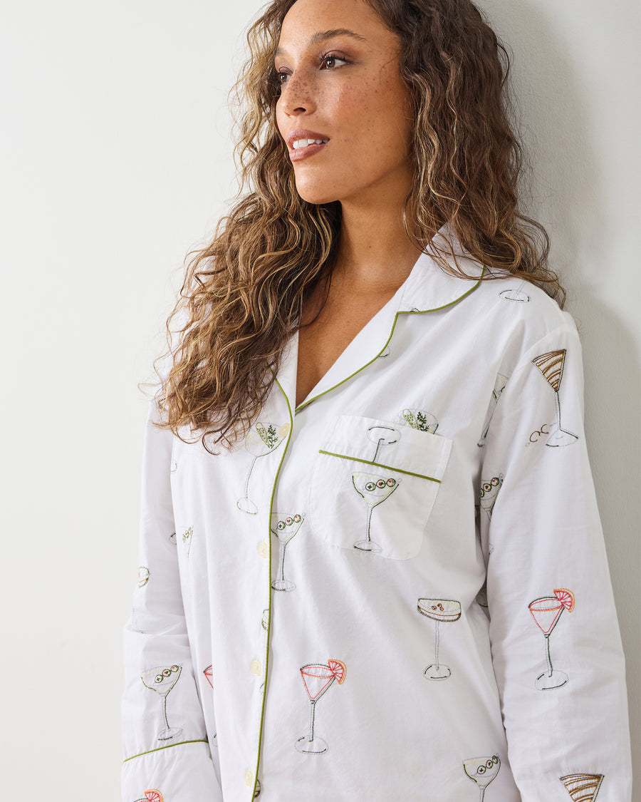 Martini Hour - Embroidered Long PJ Set - Cloud - Printfresh