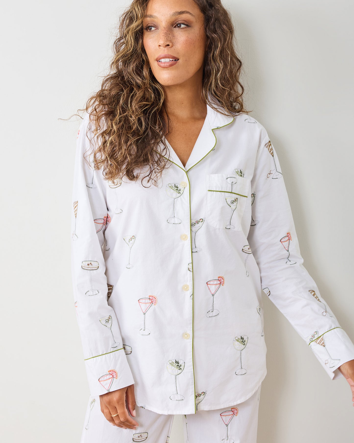Martini Hour - Embroidered Long PJ Set - Cloud - Printfresh