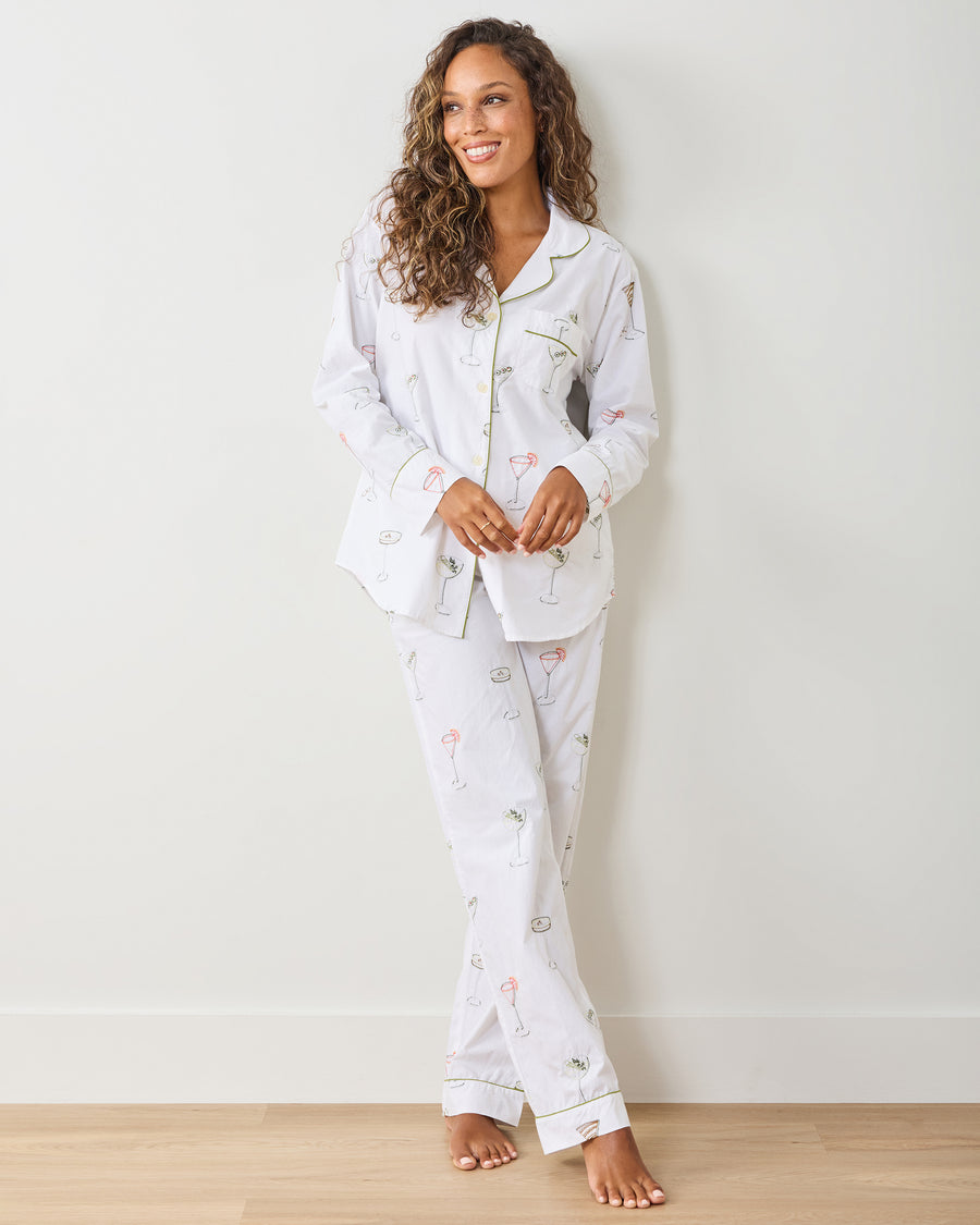 Martini Hour - Embroidered Long PJ Set - Cloud - Printfresh