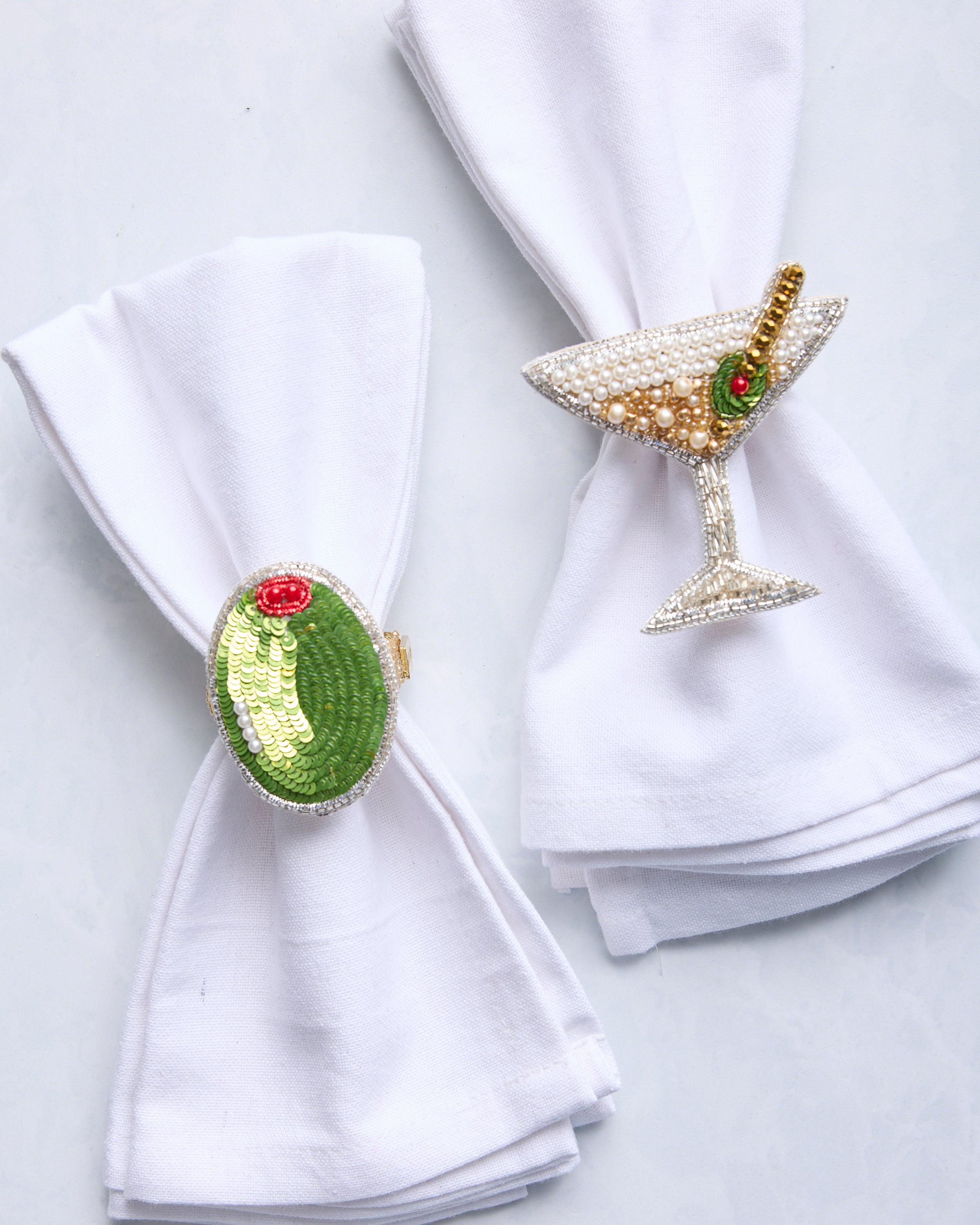 Martini & Olive - Napkin Ring Set Of 2 - Sliver Multi
