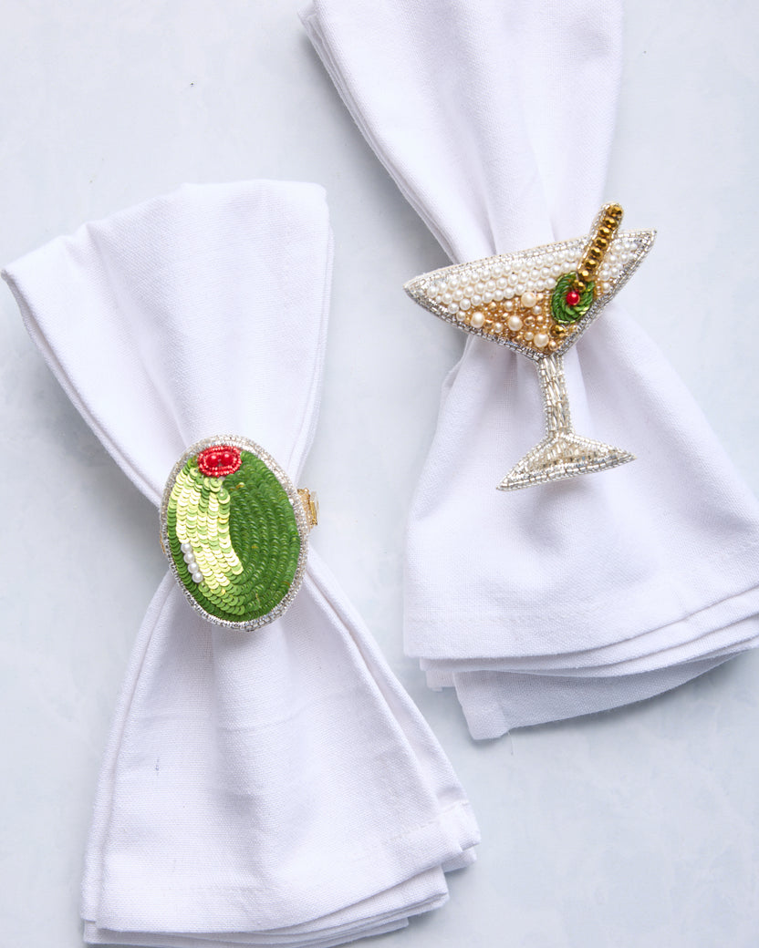 Martini & Olive - Napkin Ring Set Of 2 - Sliver Multi - Printfresh