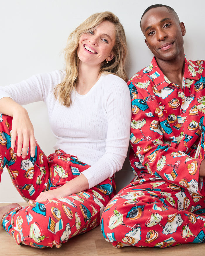Blinis & Martinis - Men's Midweight Flannel Long PJ Set -  Matchbook Red