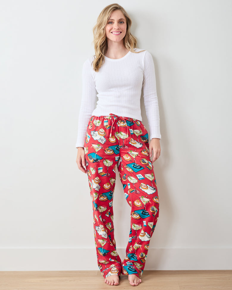 Blinis & Martinis - Midweight Flannel PJ Pants - Matchbook Red - Printfresh