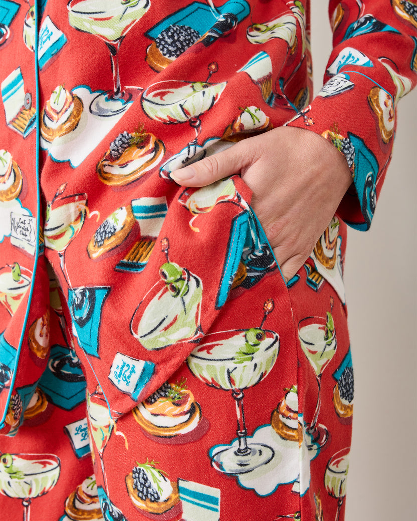 Blinis & Martinis - Midweight Flannel Long PJ Set - Matchbook Red - Printfresh