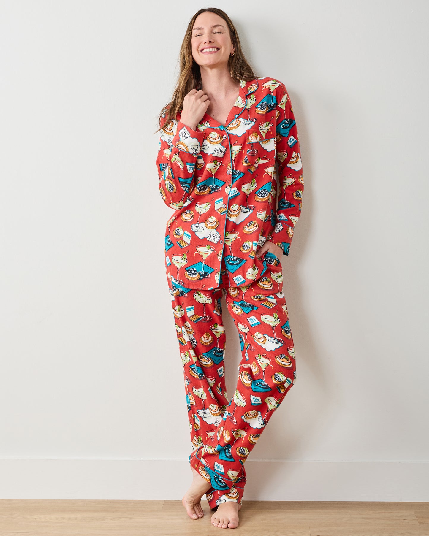 Blinis & Martinis - Midweight Flannel Long PJ Set - Matchbook Red