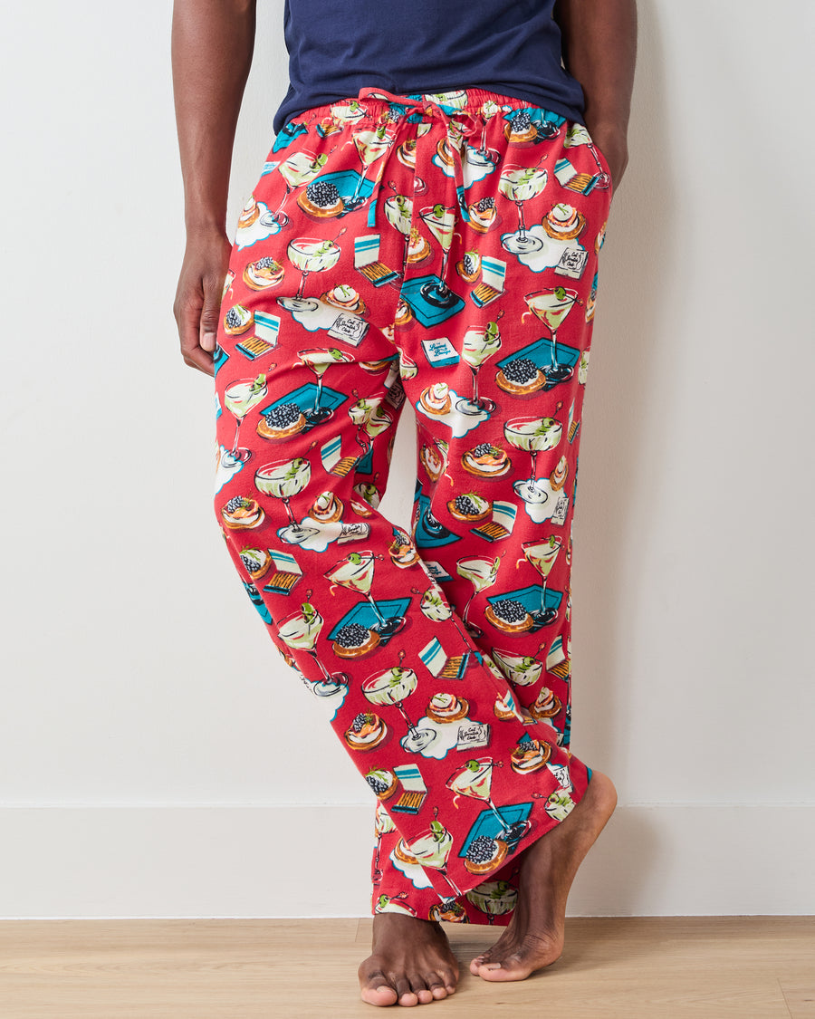 Blinis & Martinis - Midweight Flannel Men's PJ Pants - Matchbook Red - Printfresh
