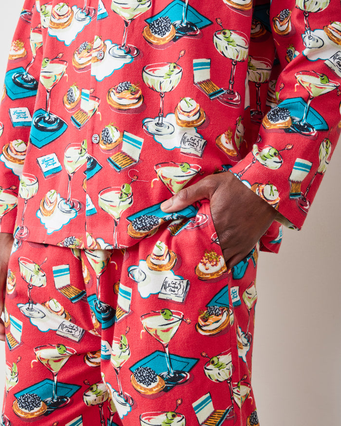 Blinis & Martinis - Men's Midweight Flannel Long PJ Set -  Matchbook Red