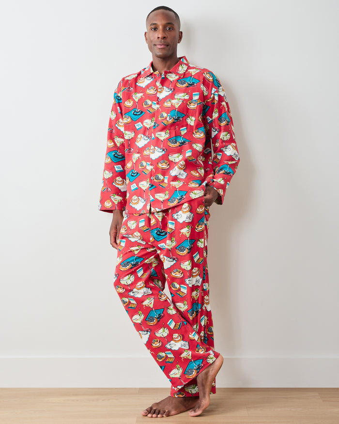Blinis & Martinis - Men's Midweight Flannel Long PJ Set -  Matchbook Red