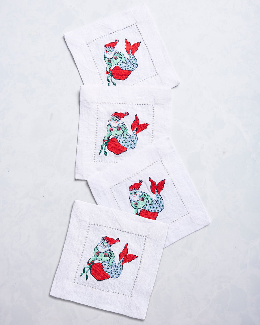 Merry Mermen - Set of 4 Coktail Napkins - Dolphin Tail - Printfresh