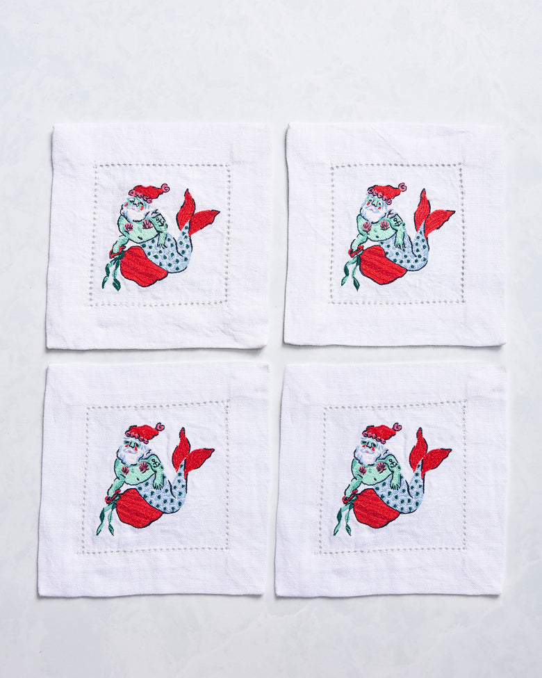 Merry Mermen - Set of 4 Cocktail Napkins - Dolphin Tail - Printfresh