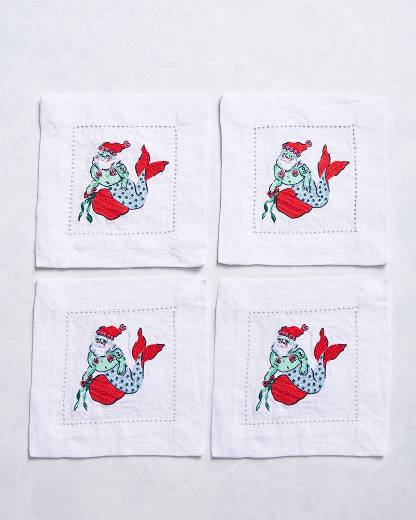 Merry Mermen - Set of 4 Cocktail Napkins - Dolphin Tail - Printfresh