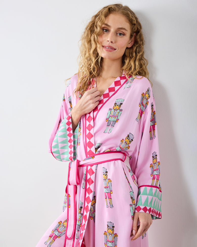 Leopard Nutcrackers - Eco Satin Robe - Pink Candy Cane - Printfresh