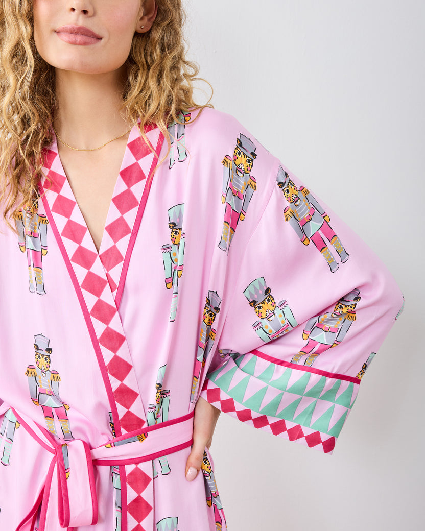 Leopard Nutcrackers - Eco Satin Robe - Pink Candy Cane - Printfresh