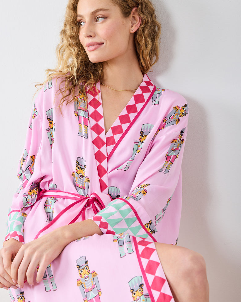 Leopard Nutcrackers - Eco Satin Robe - Pink Candy Cane - Printfresh