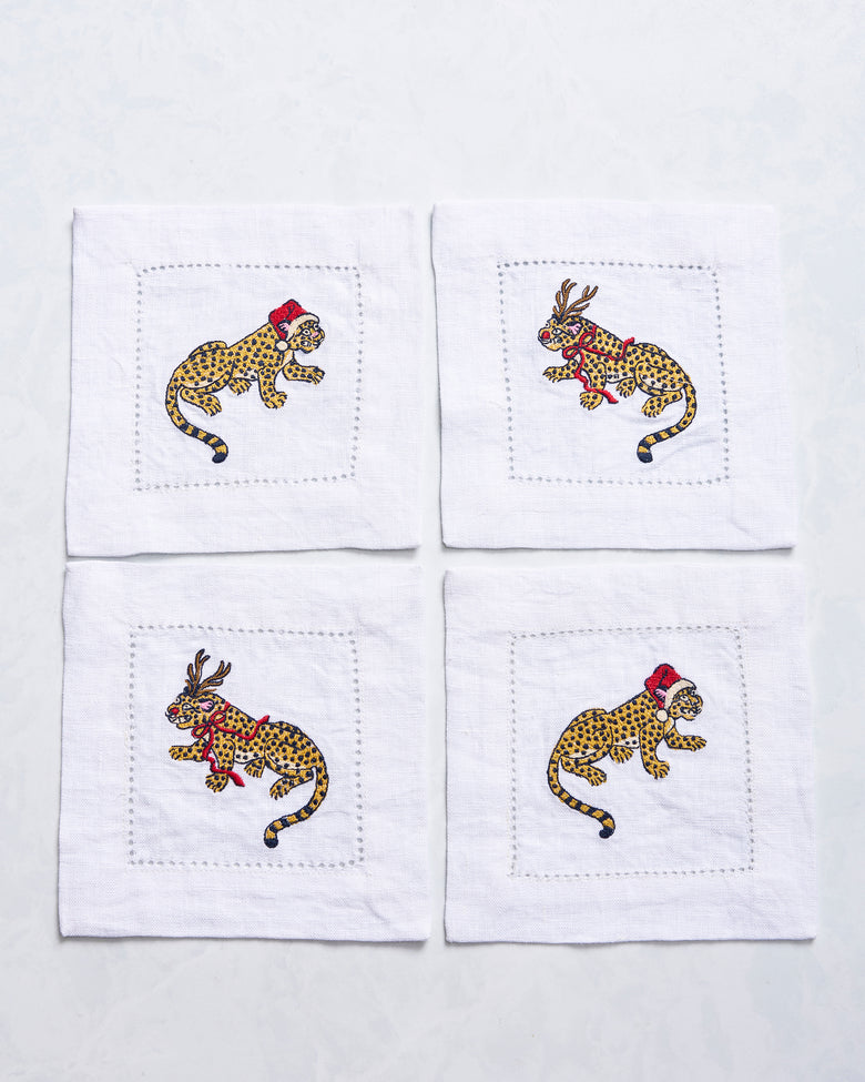 Very Merry Bagheera - Set of 4 Cocktail Napkins - Mistletoe - Printfresh