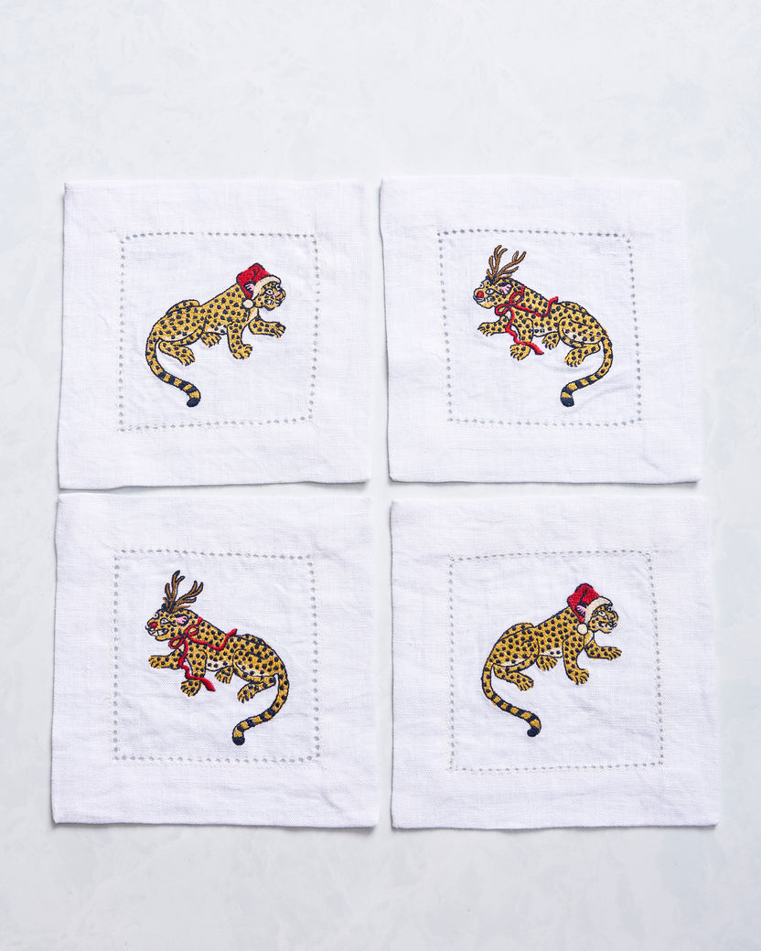 Very Merry Bagheera - Set of 4 Cocktail Napkins - Mistletoe - Printfresh
