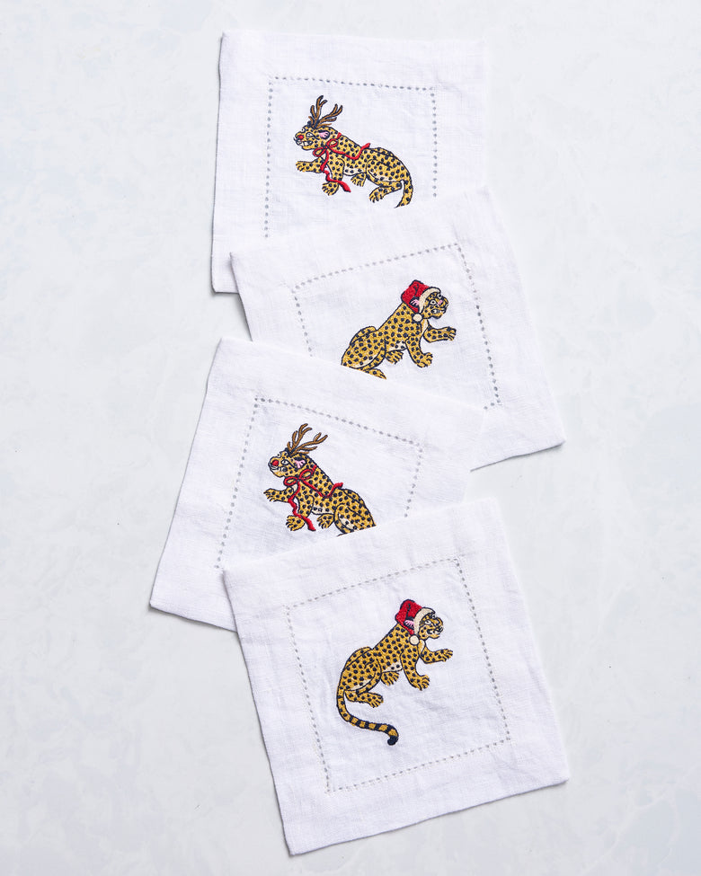 Very Merry Bagheera - Set of 4 Cocktail Napkins - Mistletoe - Printfresh