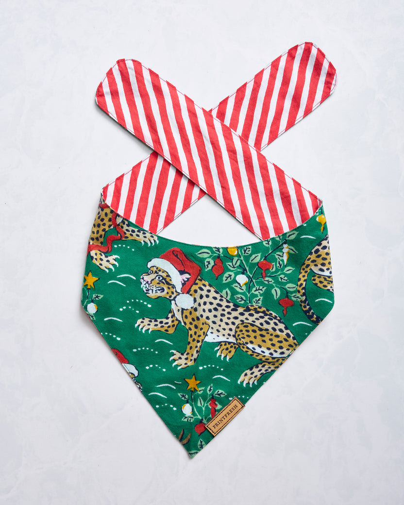 Very Merry Bagheera - Lightweight Flannel Pet Bandana - Mistletoe - Printfresh