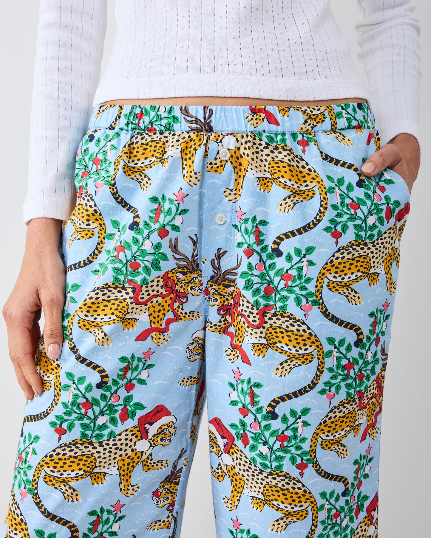 Very Merry Bagheera - Wide Leg PJ Pants - Pale Blue - Printfresh