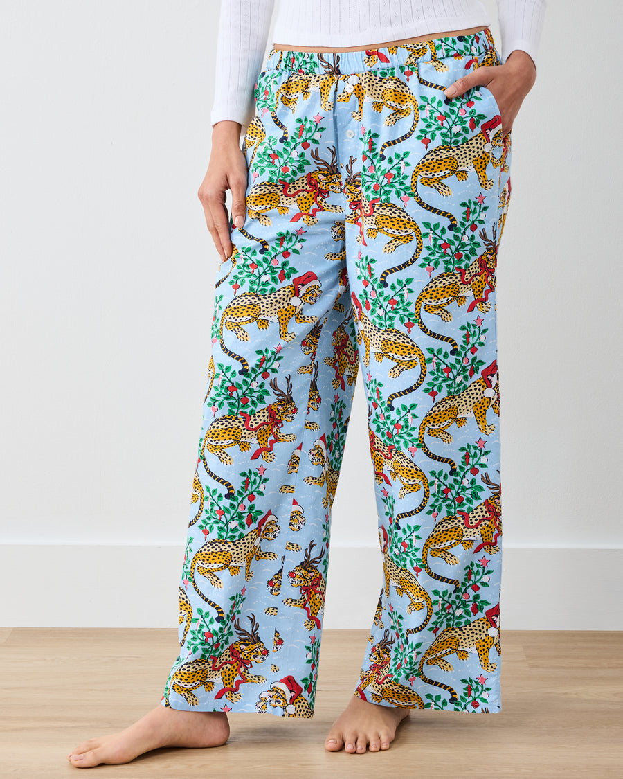 Very Merry Bagheera - Wide Leg PJ Pants - Pale Blue - Printfresh