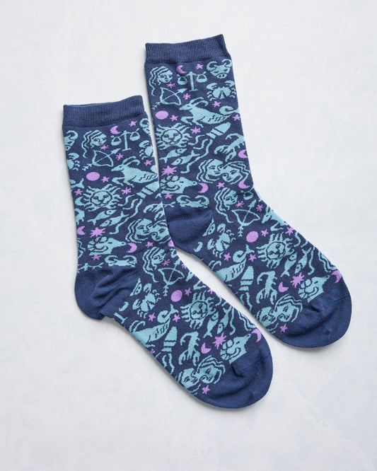 DELETE Blue - Zodiac Crew Socks - Printfresh