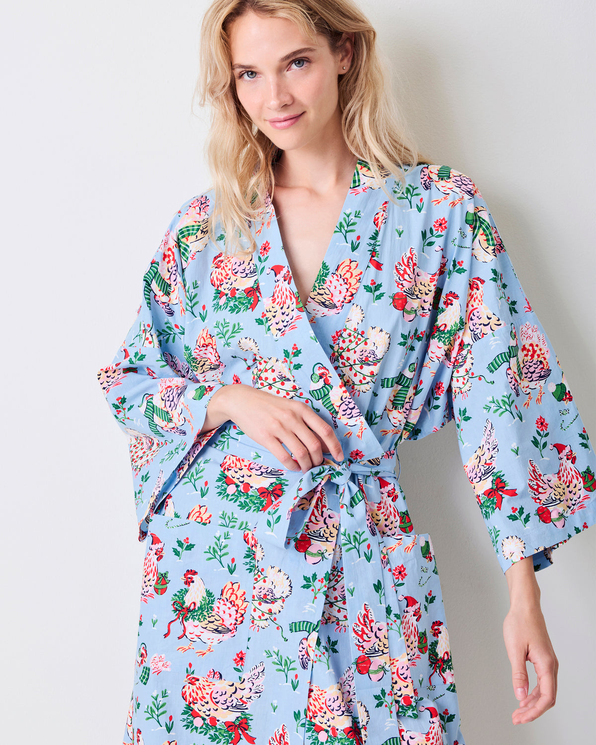 Holiday Hens - Long Robe - Pale Blue
